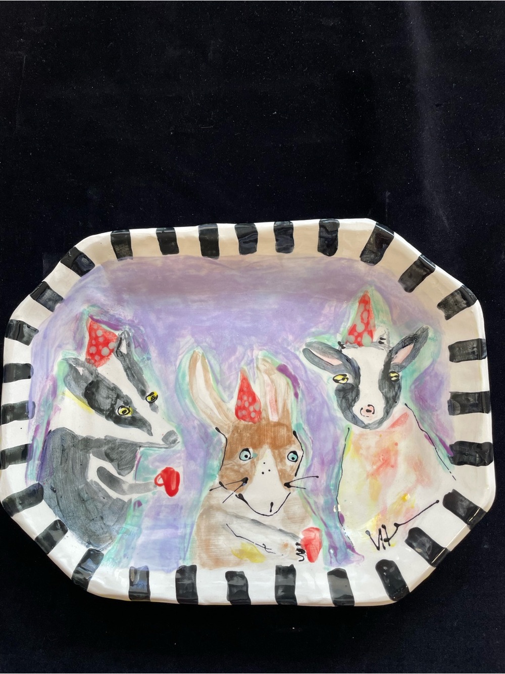 Tea Time””Handmade Ceramic 8 Sided Platter 13”x10” Original Pottery